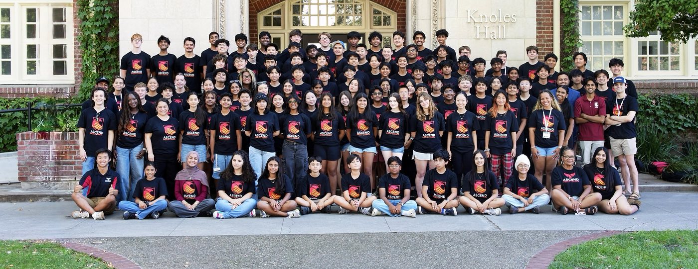 Ascend California students and coaches in front of Knoles Hall at University of the Pacific